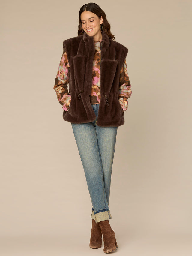 ESPRESSO FUNNEL NECK ZIP FRONT VEST