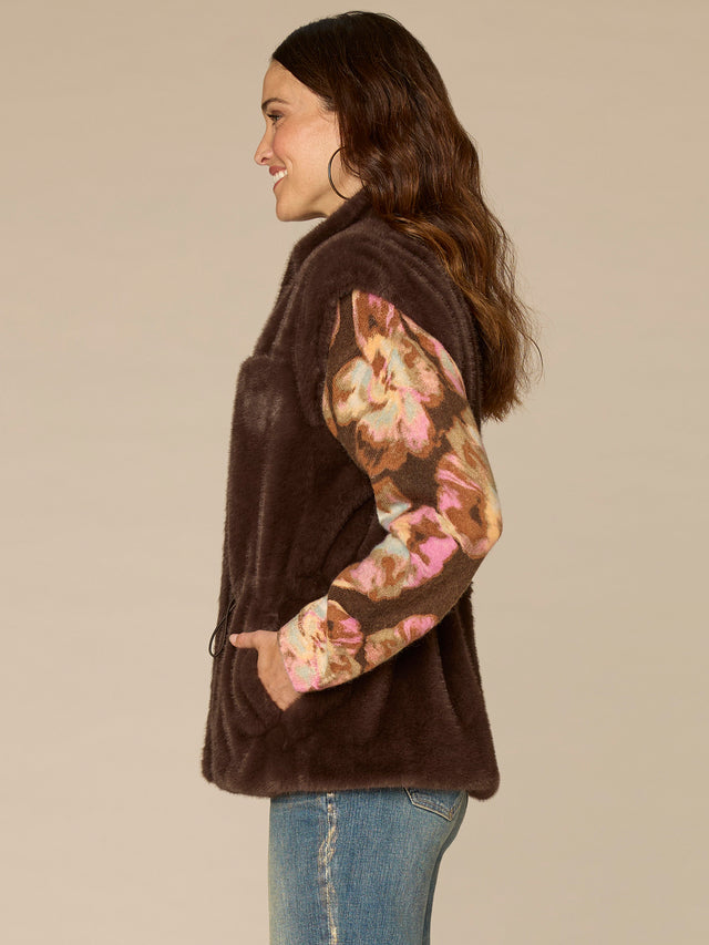 ESPRESSO FUNNEL NECK ZIP FRONT VEST