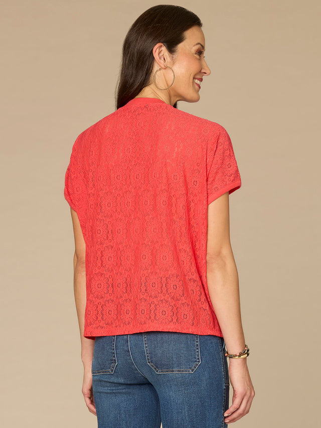 TANGERINE HIGH LOW MIXED MEDIA KNIT TOP