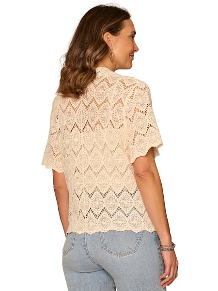NATURAL CROCHET BUTTON UP TOP
