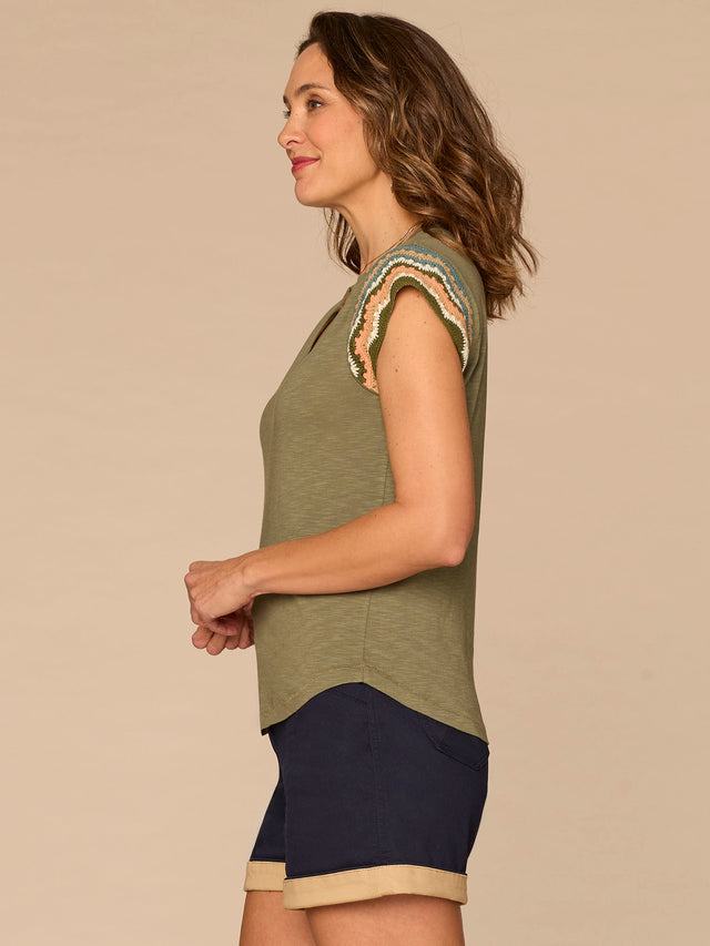LILY PAD CROCHET CAP SLEEVE KNIT TOP
