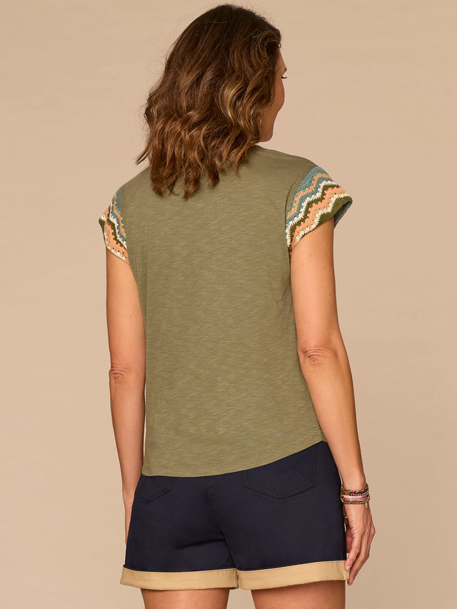 LILY PAD CROCHET CAP SLEEVE KNIT TOP