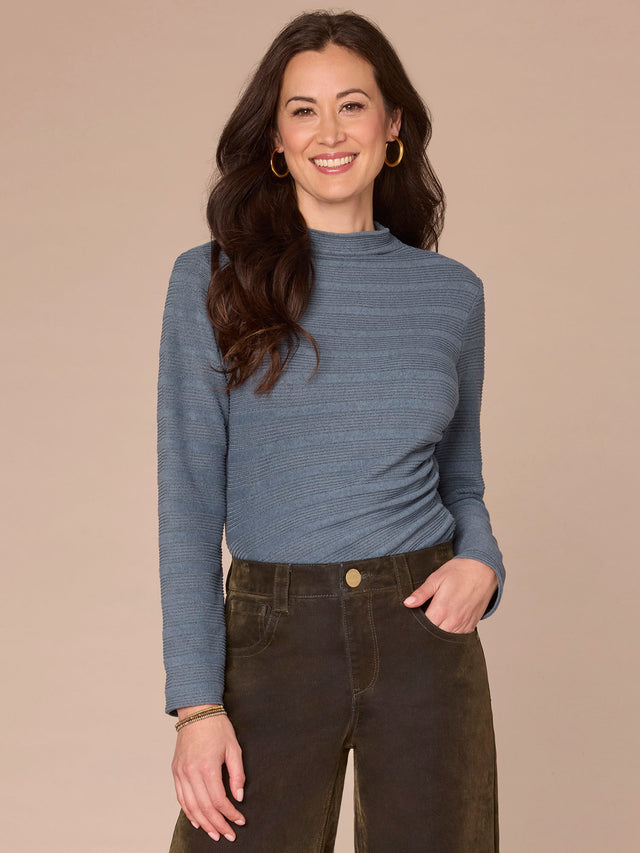 NEPTUNE BLUE SIDE RUCHED KNIT TOP
