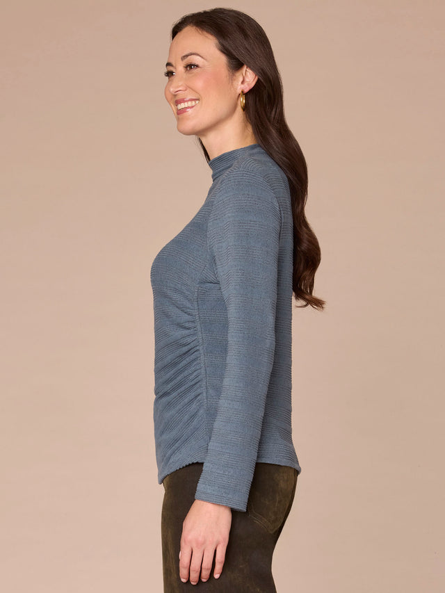NEPTUNE BLUE SIDE RUCHED KNIT TOP
