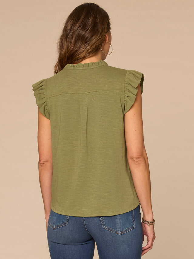 LILY PAD RUFFLE CAP SLEEVE KNIT TOP