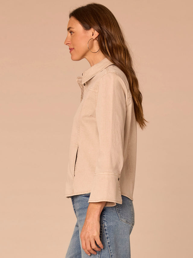 WASHED PALE OAK FRENCH CUFF DENIM SHIRT JACKET