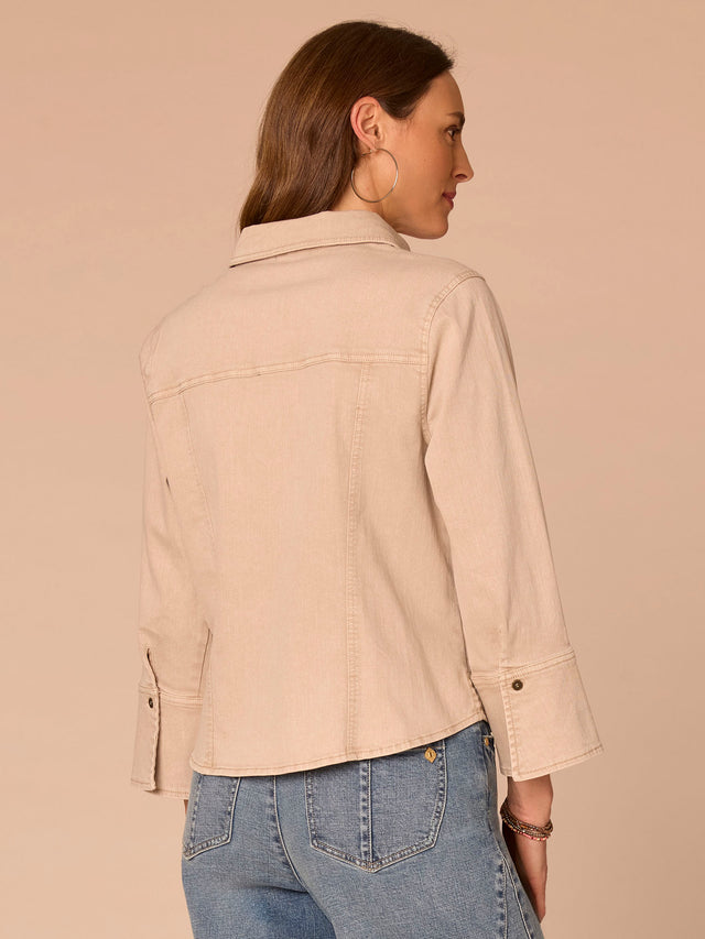 WASHED PALE OAK FRENCH CUFF DENIM SHIRT JACKET