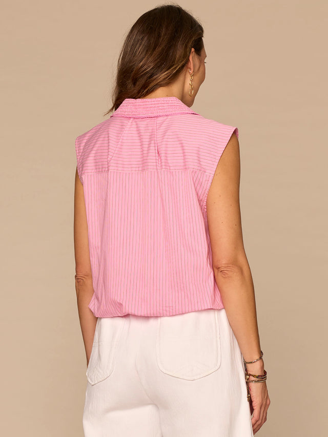 FLAMINGO PINK SLEEVELESS BUBBLE HEM SHIRT
