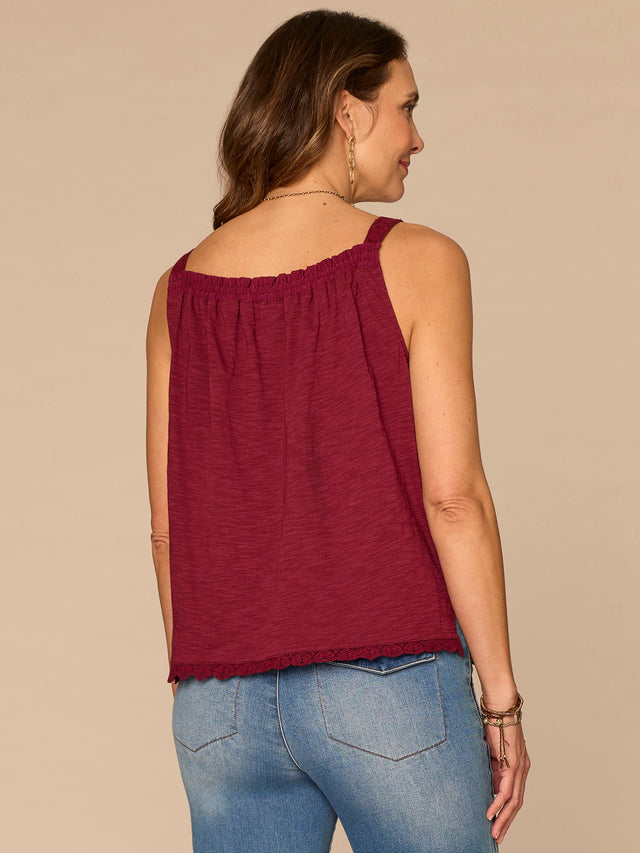 GRAPE WINE EMBROIDERED WOVEN TANK