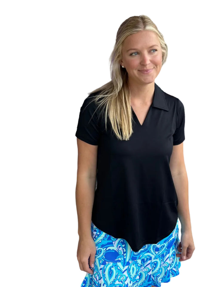 BLACK MAGGIE SHORT SLEEVE COLLAR TOP