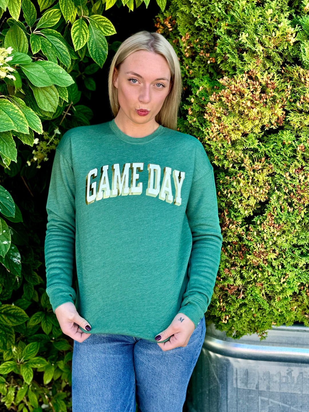 GAME DAY GREEN FOIL CREW SWEATSHIRT