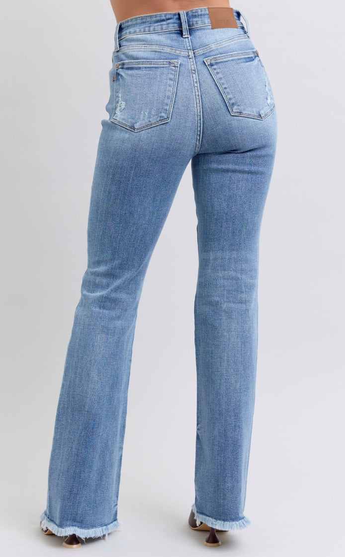 DOLLY BOOTCUT HIGH WAIST JEANS WITH FRAY HEM