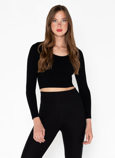 BLACK BAMBOO CROP LONG SLEEVE TOP