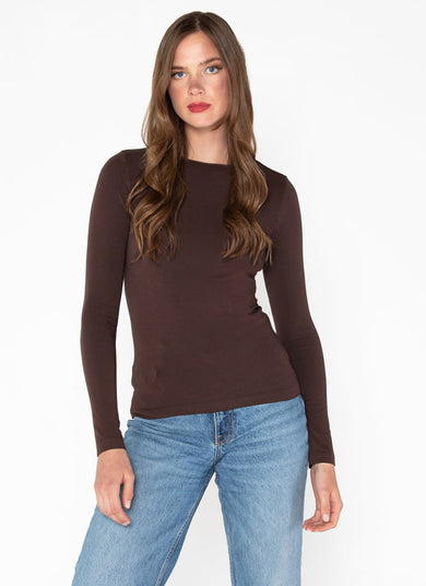 BROWN BAMBOO LONG SLEEVE CREW
