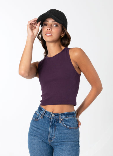 PLUM BAMBOO RIBBED CROP TANK