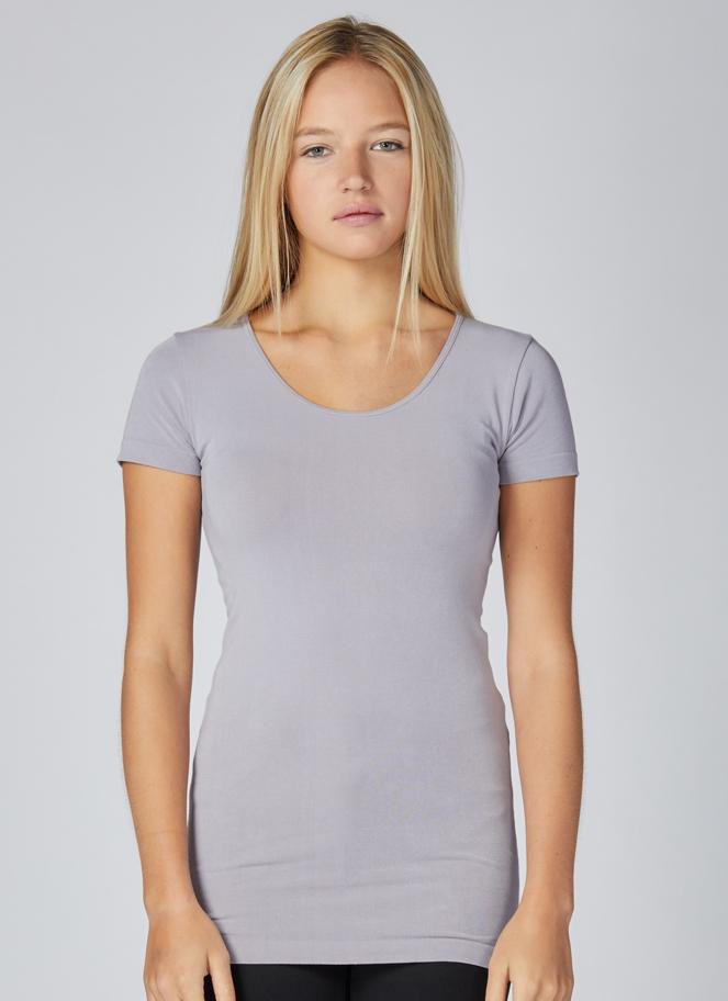 LILAC GREY S/S SCOOP NECK TOP