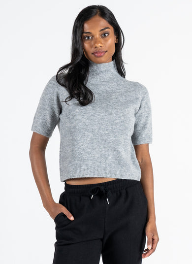 Heather Grey Short Sleeve Mock Neck Sweater