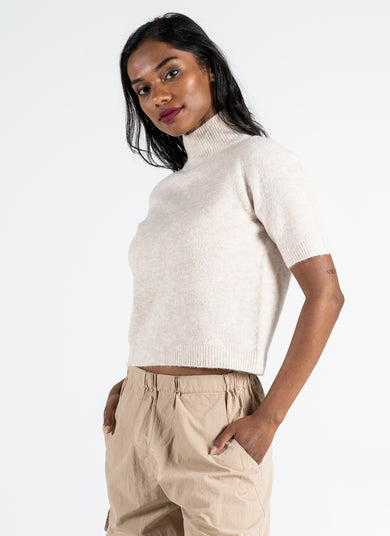 OATMEAL SHORT SLEEVE MOCK SWEATER
