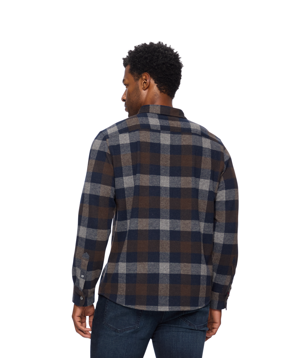 MEN'S NAVY & BROWN GILMER HERO KNIT FLANNEL SHIRT
