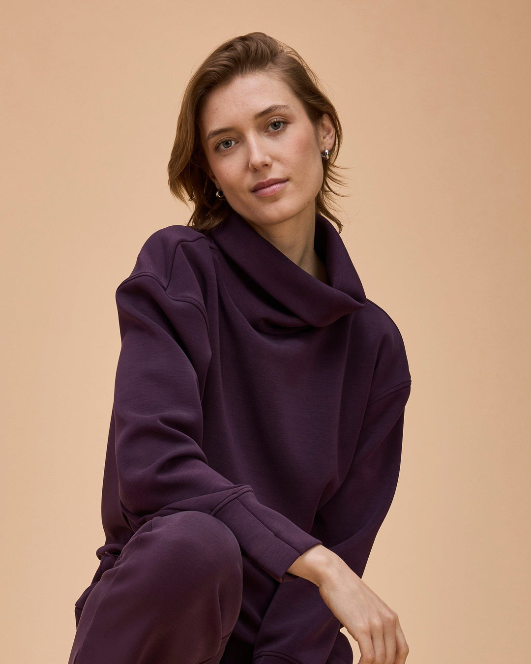 DEEP PLUM COMFORT ZONE FUNNEL NECK TOP