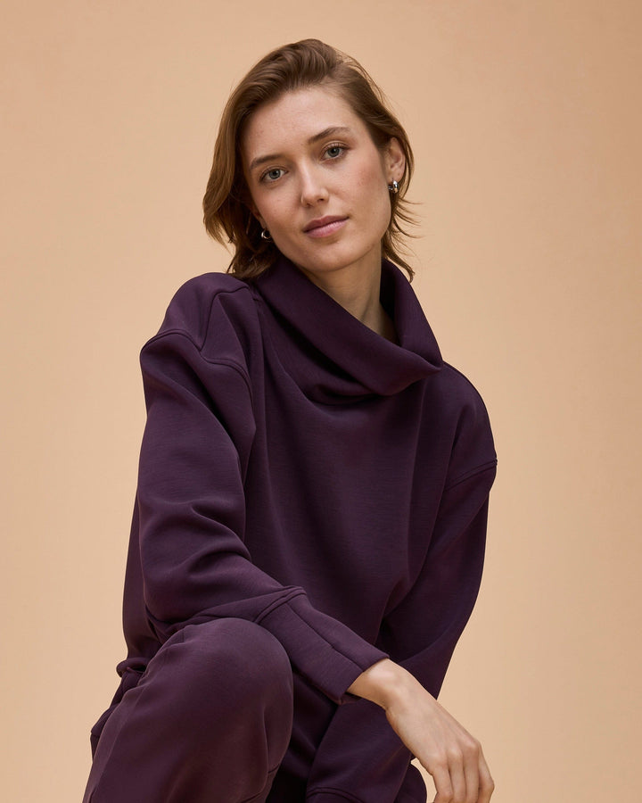 DEEP PLUM COMFORT ZONE FUNNEL NECK TOP