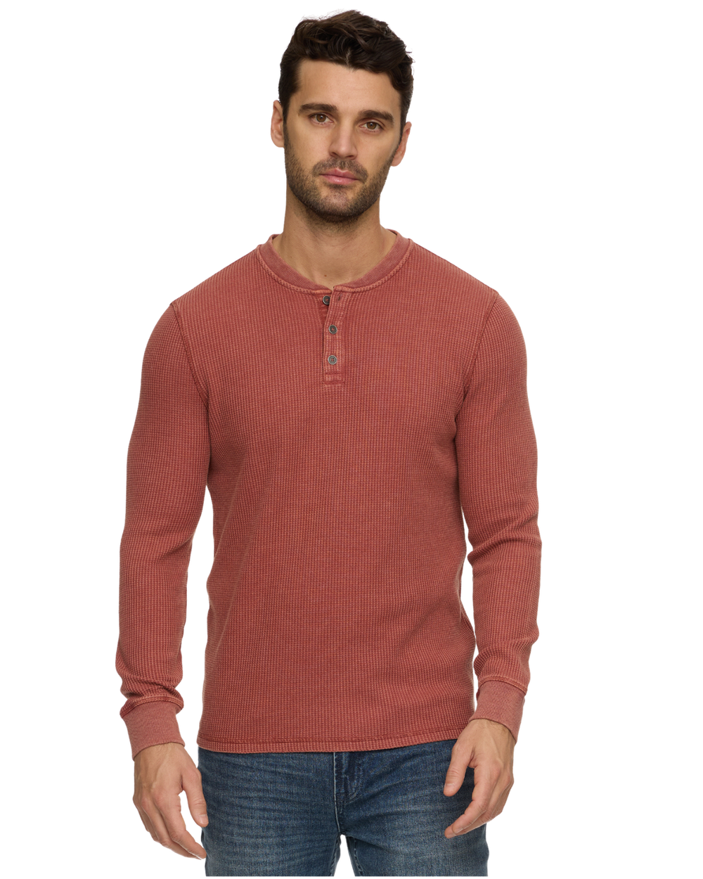 MEN'S BURNT ORANGE SOFT WAFFLE HENLEY
