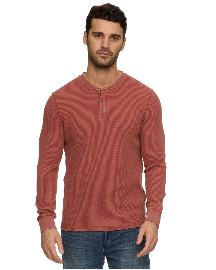 MEN'S BURNT ORANGE SOFT WAFFLE HENLEY