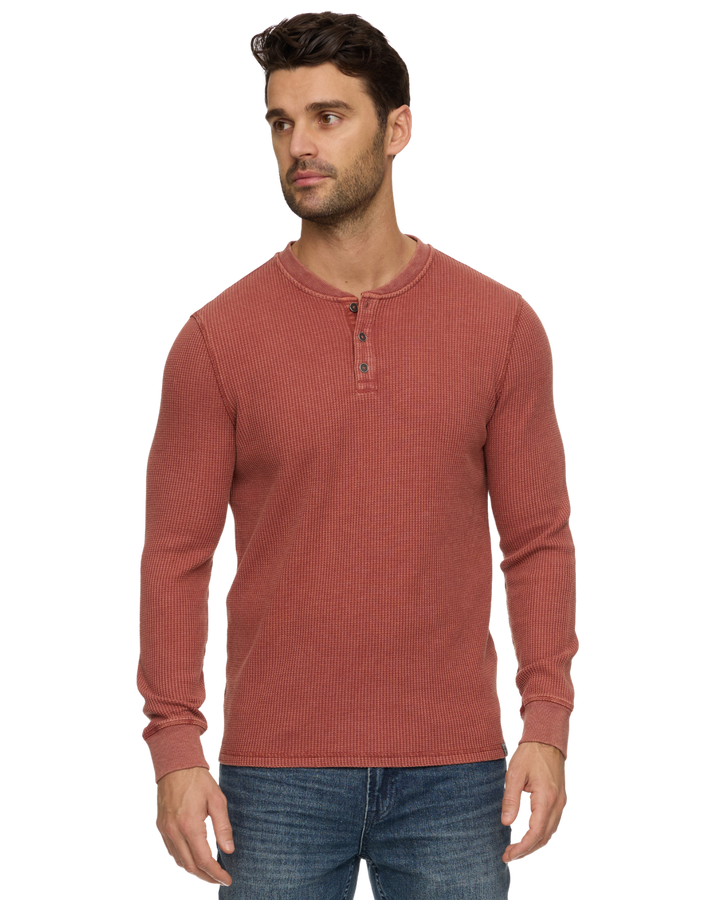 MEN'S BURNT ORANGE SOFT WAFFLE HENLEY