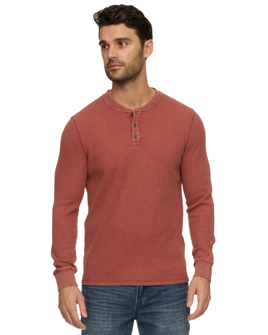 MEN'S BURNT ORANGE SOFT WAFFLE HENLEY
