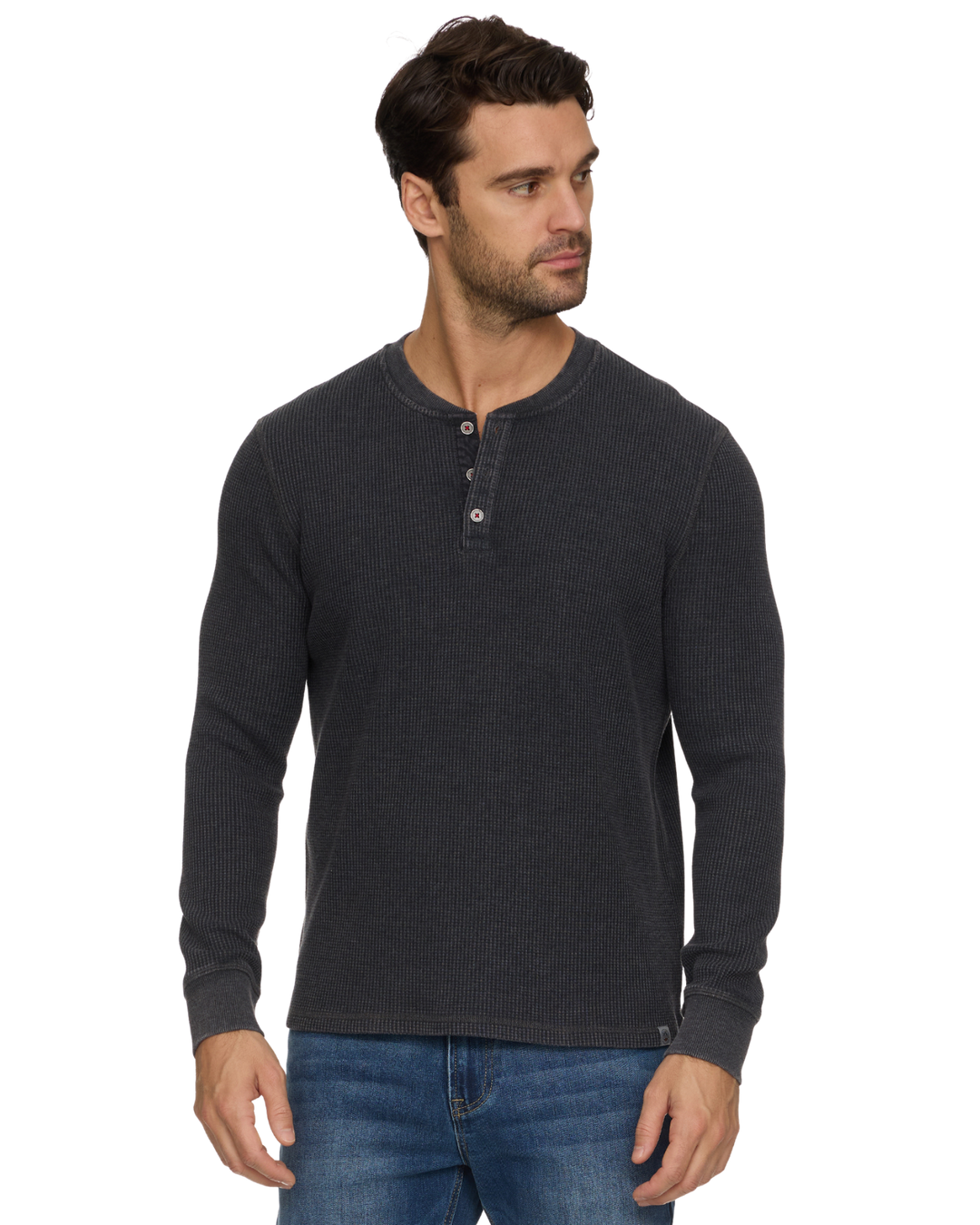 MEN'S CHARCOAL VINTAGE SOFT WAFFLE HENLEY