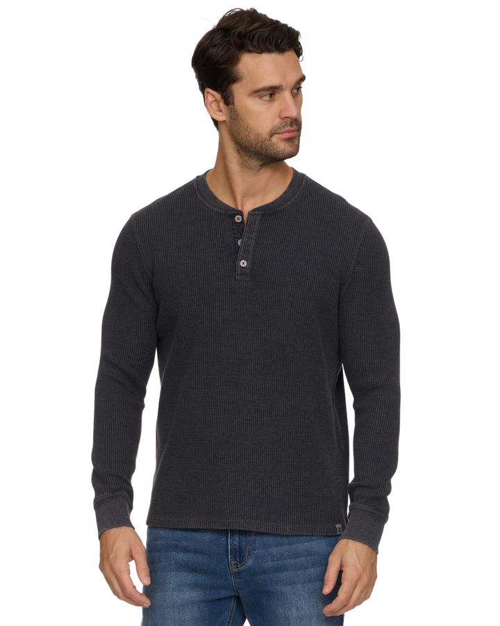 MEN'S CHARCOAL VINTAGE SOFT WAFFLE HENLEY