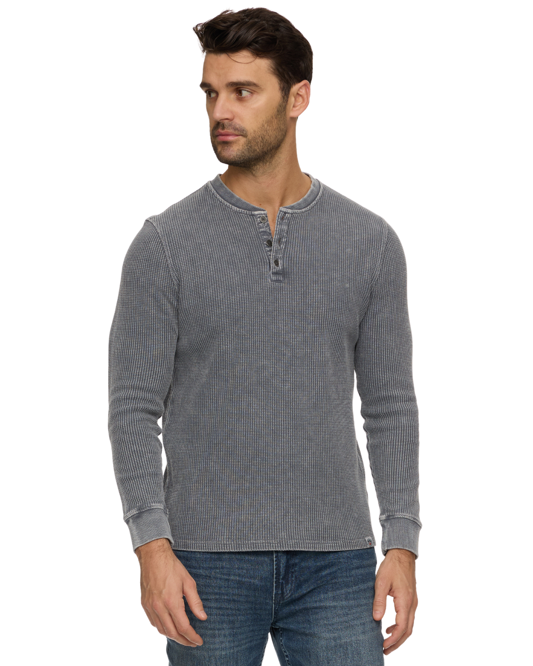 MEN'S LIGHT GREY VINTAGE SOFT WAFFLE HENLEY