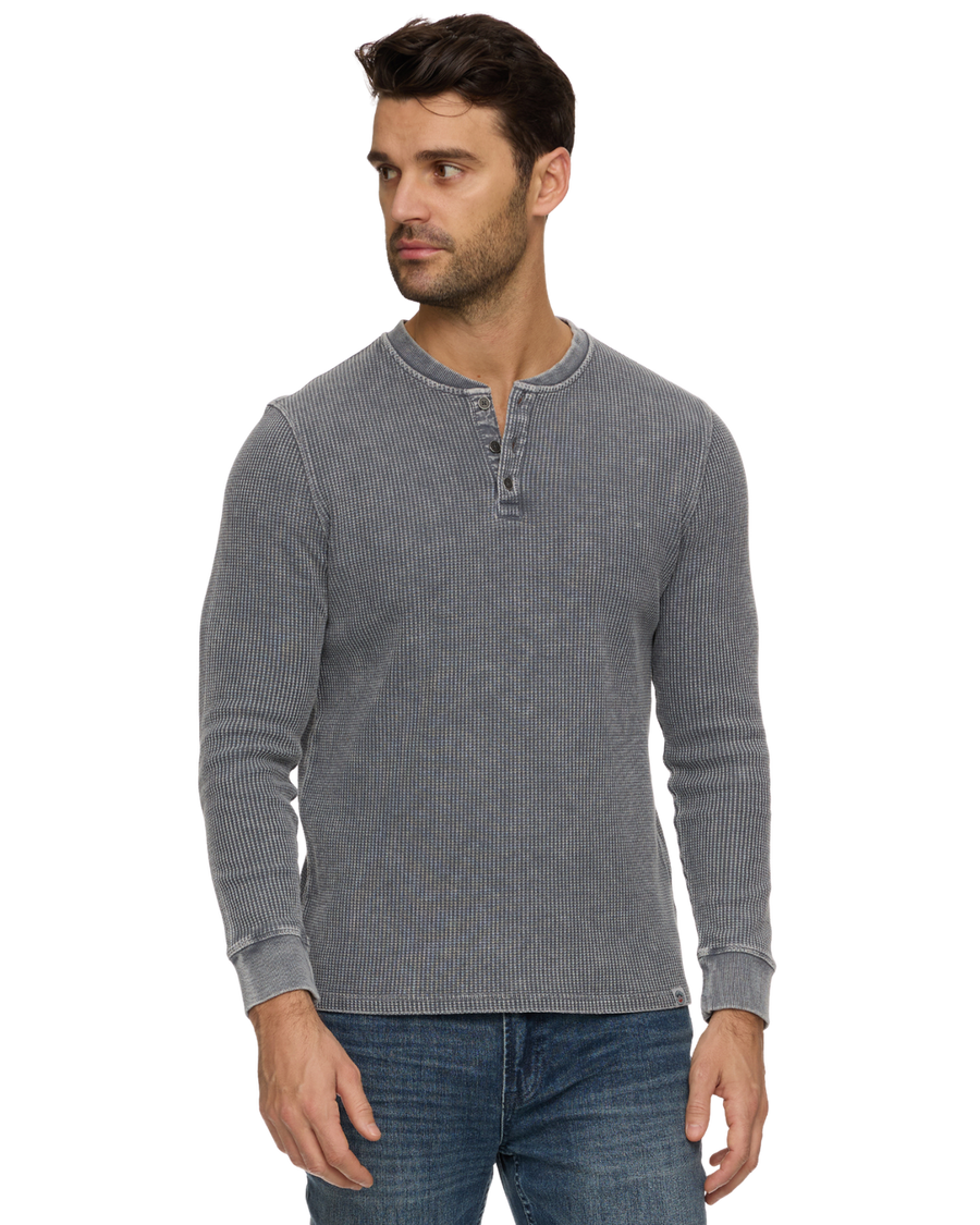 MEN'S LIGHT GREY VINTAGE SOFT WAFFLE HENLEY
