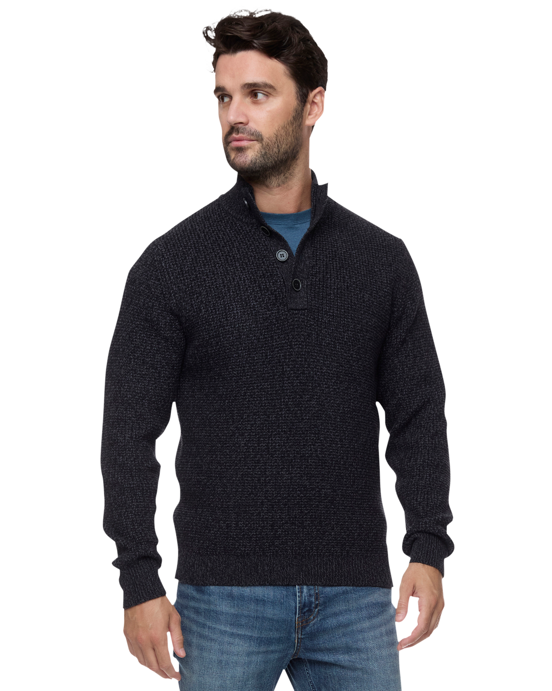 MEN'S CHARCOAL DENVER 1/4 BUTTON SWEATER