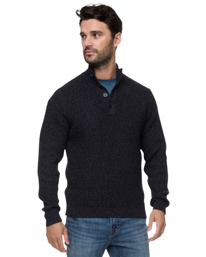 MEN'S CHARCOAL DENVER 1/4 BUTTON SWEATER