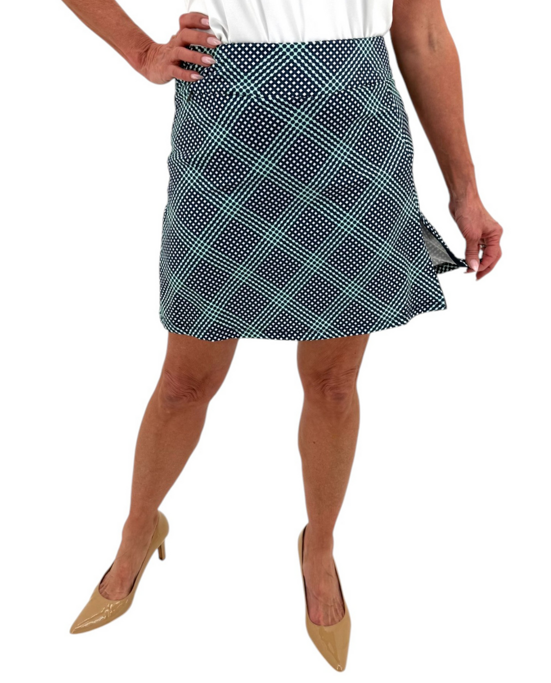 TESSA NAVY DIAGONAL GINGHAM ZIP SKORT