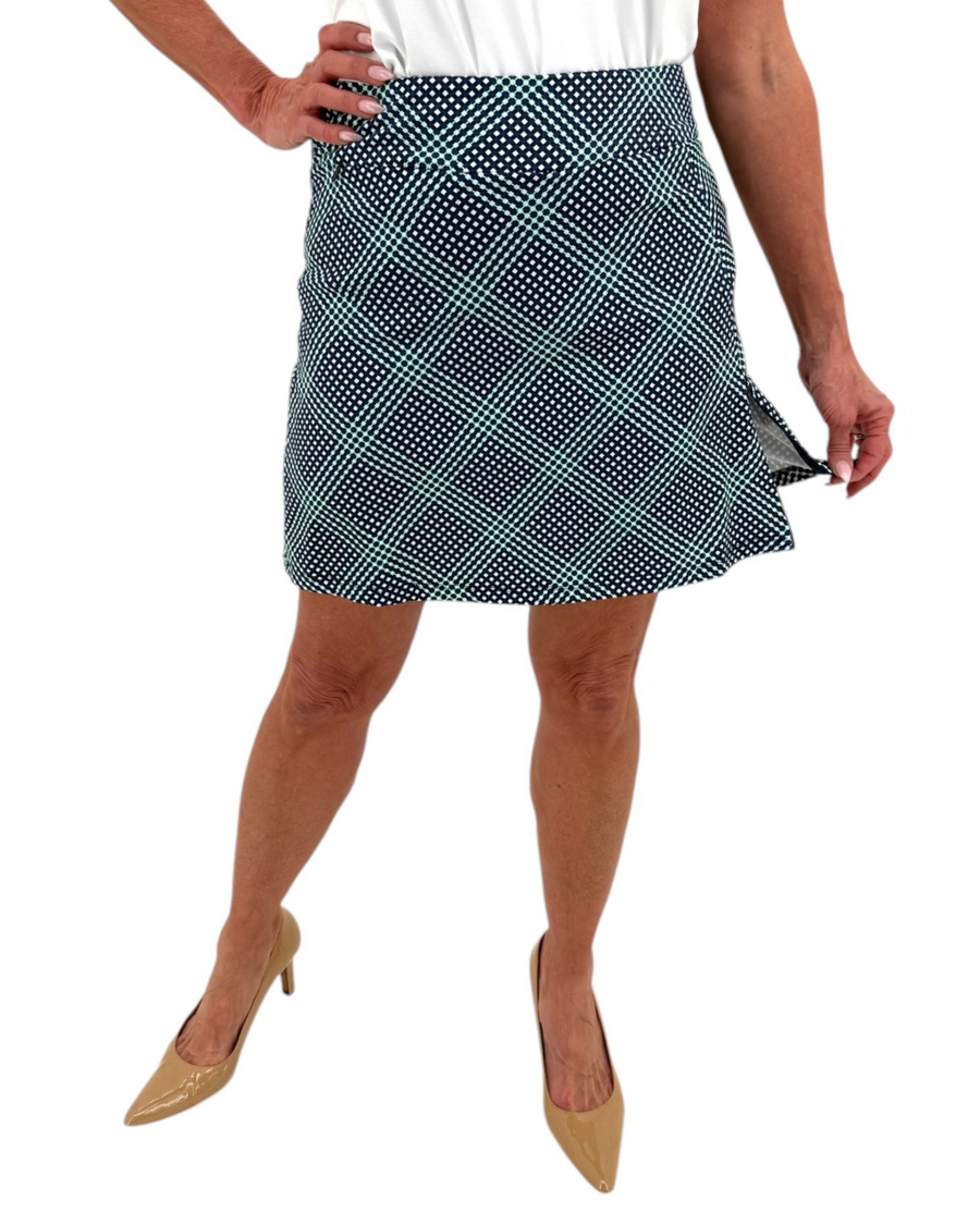 TESSA NAVY DIAGONAL GINGHAM ZIP SKORT
