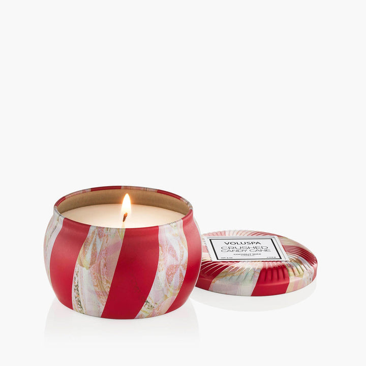 CRUSHED CANDY CANE MINI TIN CANDLE