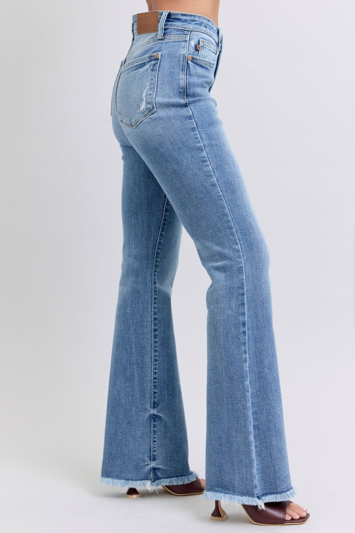 DOLLY BOOTCUT HIGH WAIST JEANS WITH FRAY HEM