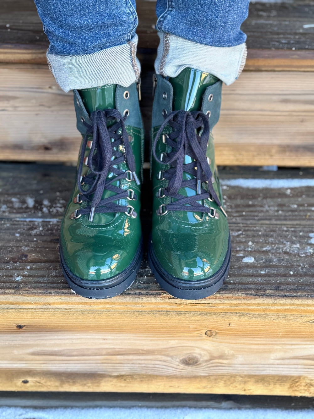 GREEN DONNA PATENT BOOTS
