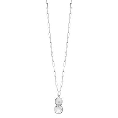 DOME SILVER CLEAR CHAIN LINK PENDANT NECKLACE
