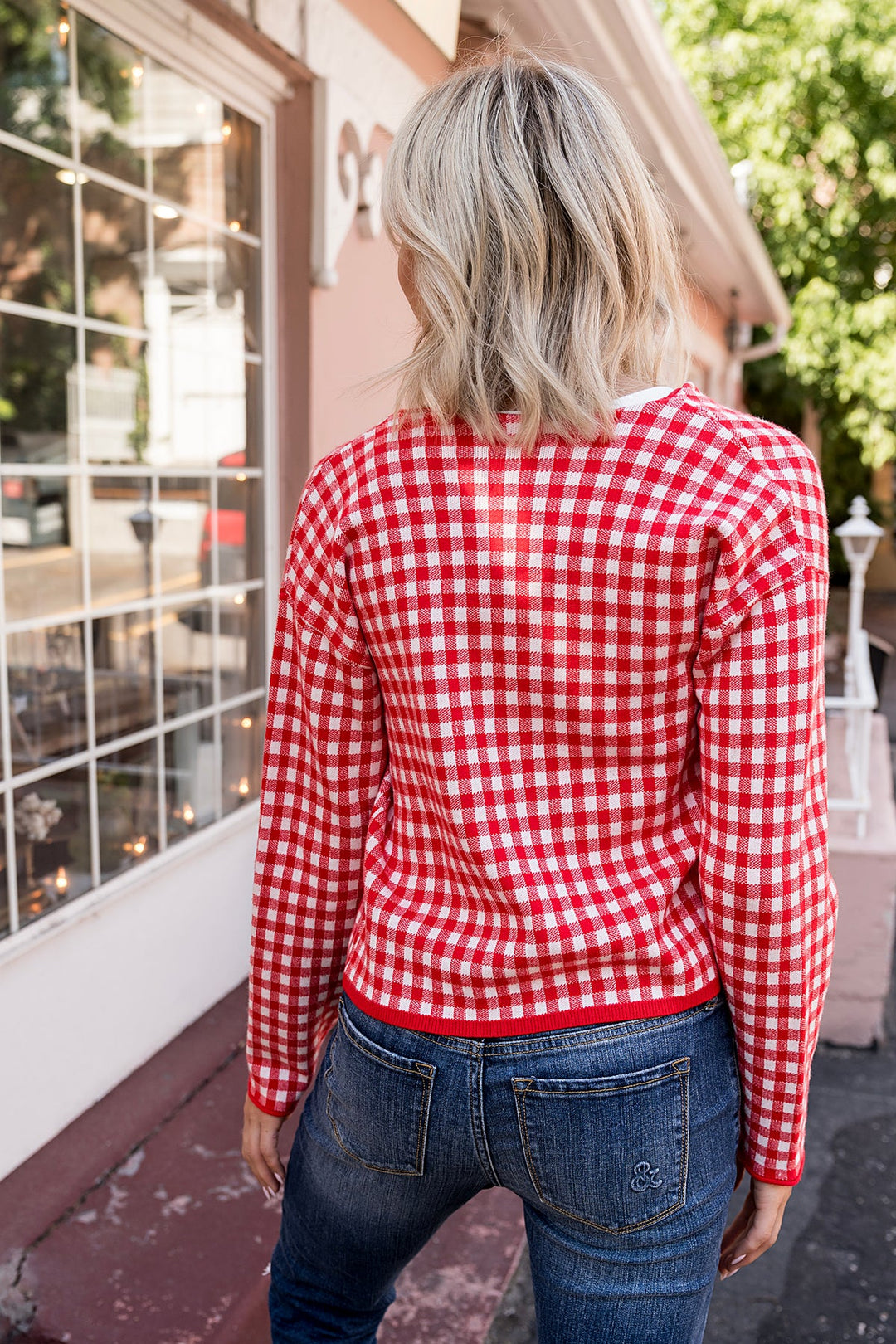RED GINGHAM CARDIGAN