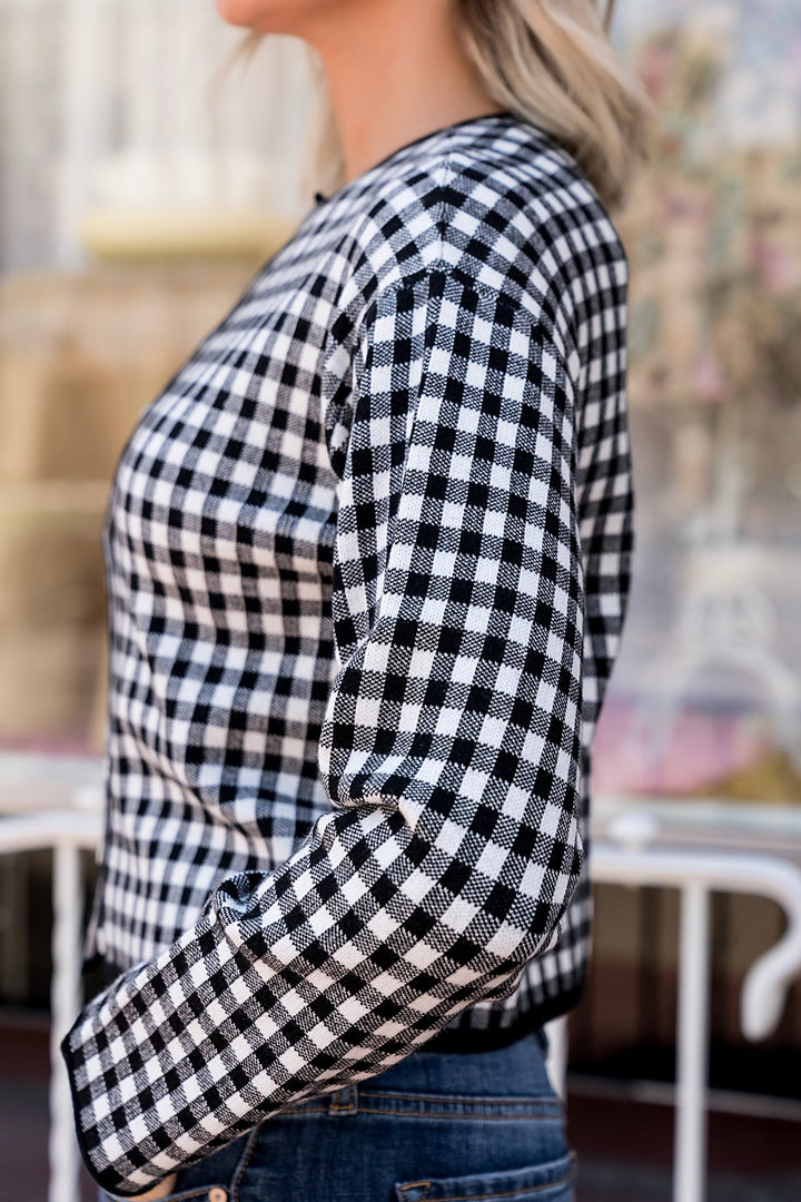 BLACK GINGHAM CARDIGAN