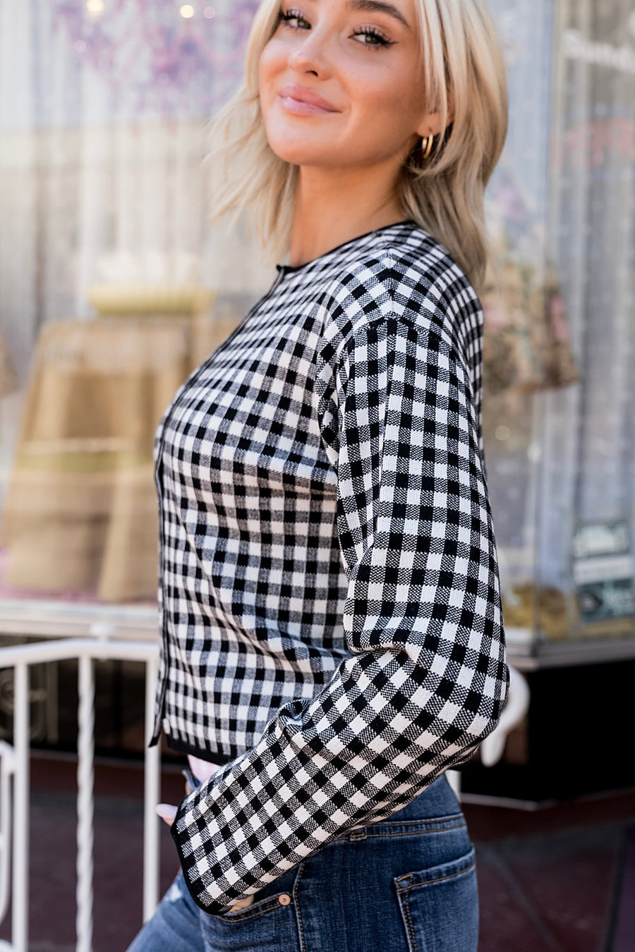 BLACK GINGHAM CARDIGAN
