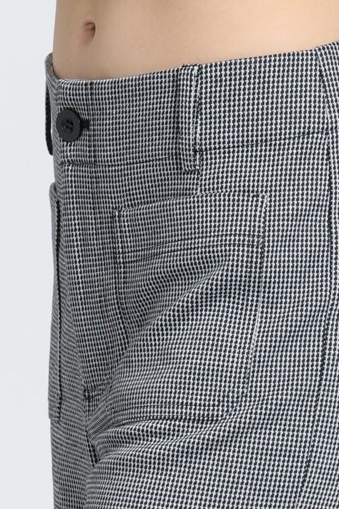 BLACK & WHITE CHECK WIDE LEG PATCH POCKET  CROP PANT