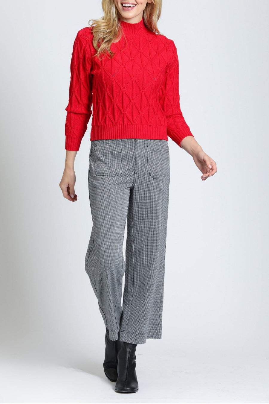 BLACK & WHITE CHECK WIDE LEG PATCH POCKET  CROP PANT
