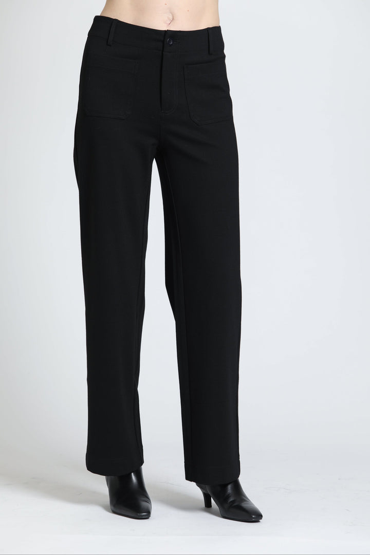 ERIN BLACK LONG WIDE LEG PATCH POCKET PANT