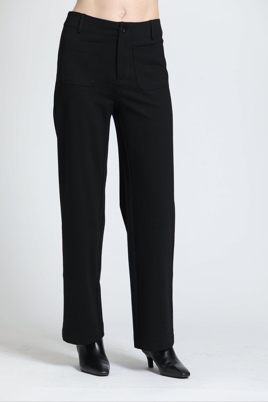 ERIN BLACK LONG WIDE LEG PATCH POCKET PANT
