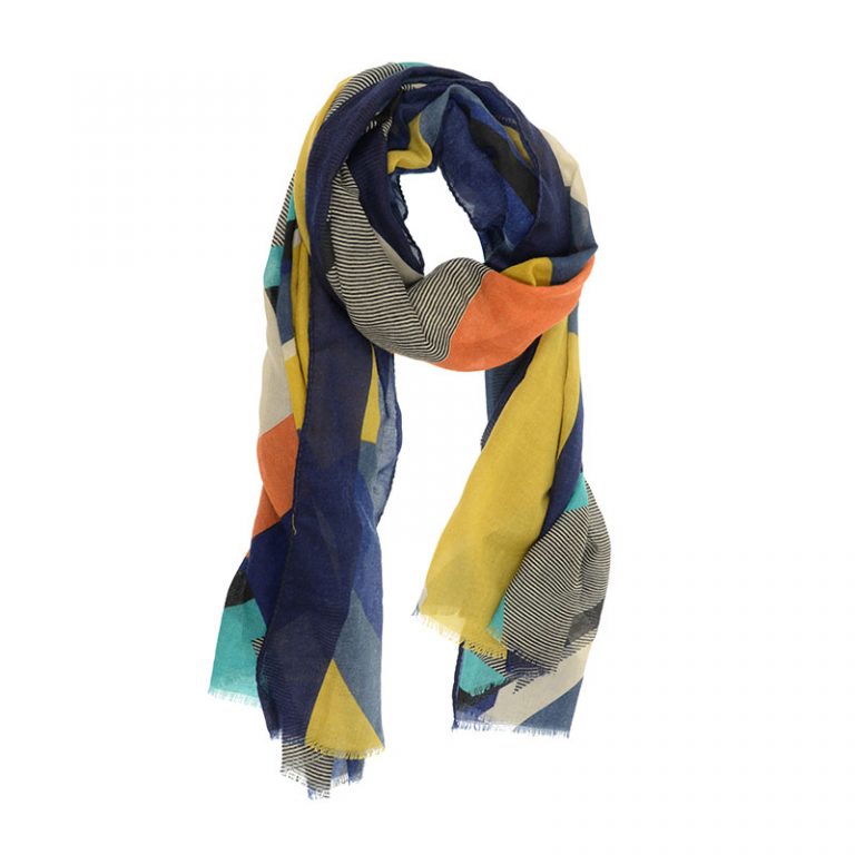 NAVY MULTI GEOMETRIC PRINT SCARF
