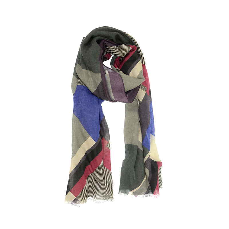 EGGPLANT MULTI GEOMETRIC PRINT SCARF
